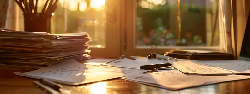 a meticulous desk scene featuring an open application form alongside a neatly stacked pile of visa requirements documents, illuminated by soft, natural light filtering through a nearby window, emphasising the seriousness and organisation needed for a skilled worker visa application.